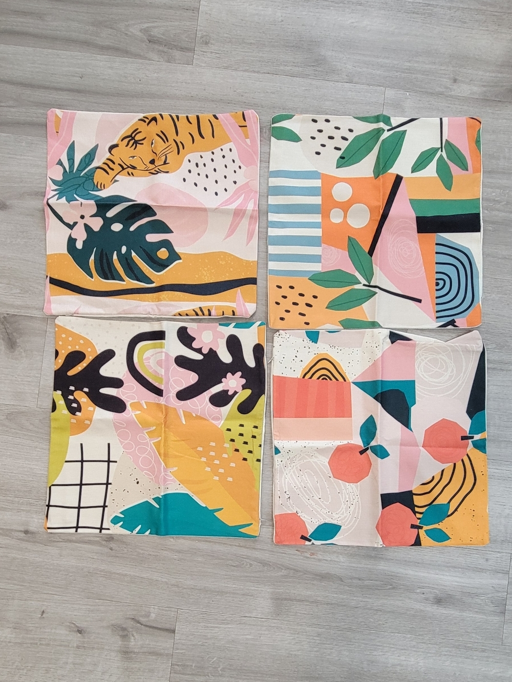 Colorful Abstract Tropical Pillow Covers - Pink, Teal, Yellow, Coral